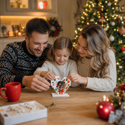 Personalized Photo Heart Building Block in White & Red Bow, Custom Family Picture Snowman & Gingerbread Xmas Brick Puzzle Keepsake Decor, Festive Christmas Desk Gift