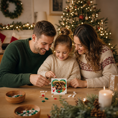 Personalized Photo Christmas Building Block in White, Custom Family Picture Reindeer & Snowman Heart Brick Puzzle Keepsake Decor, Festive Holiday Desk Gift