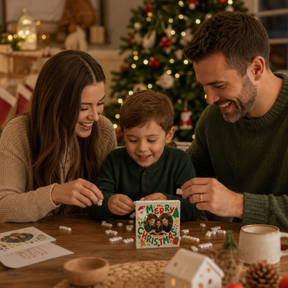 Personalized Photo Christmas Building Block in White, Custom Family Picture Merry Christmas Heart Brick Puzzle Keepsake Decor, Festive Holiday Desk Gift