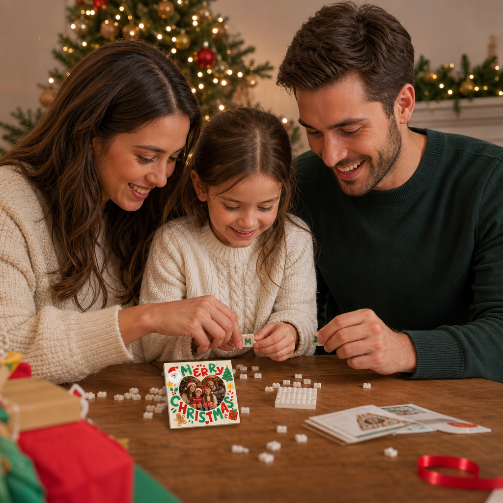 Personalized Photo Christmas Building Block in White, Custom Family Picture Merry Christmas Heart Brick Puzzle Keepsake Decor, Festive Holiday Desk Gift