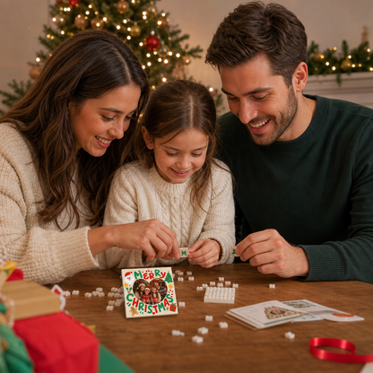 Personalized Photo Christmas Building Block in White, Custom Family Picture Merry Christmas Heart Brick Puzzle Keepsake Decor, Festive Holiday Desk Gift