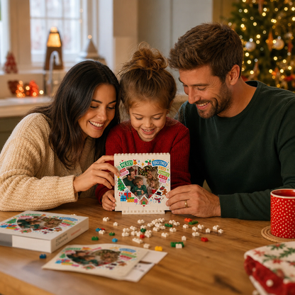 Personalized Photo Christmas Building Block in White, Custom Family Picture "Every Moment Together" Heart Brick Puzzle Keepsake Decor, Festive Holiday Desk Gift