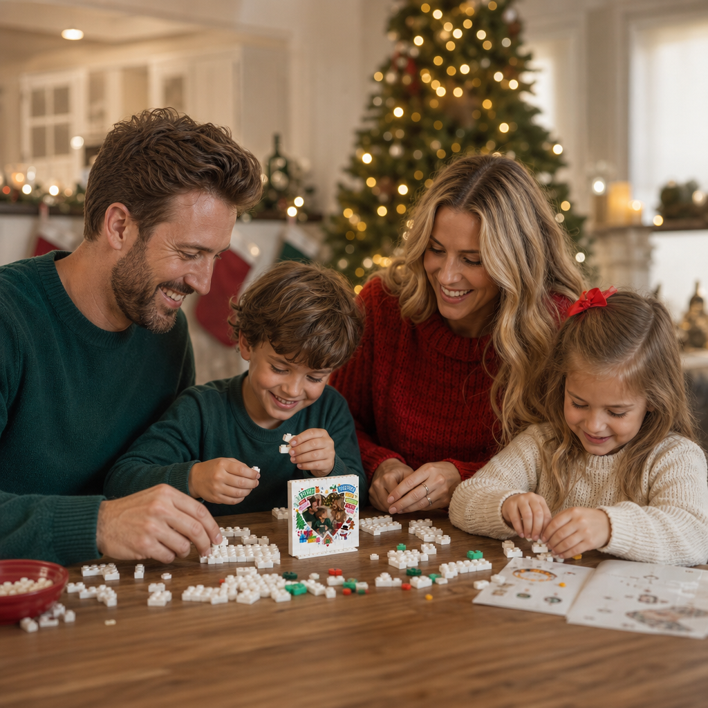 Personalized Photo Christmas Building Block in White, Custom Family Picture "Every Moment Together" Heart Brick Puzzle Keepsake Decor, Festive Holiday Desk Gift