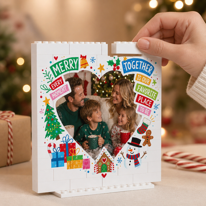 Personalized Photo Christmas Building Block in White, Custom Family Picture "Every Moment Together" Heart Brick Puzzle Keepsake Decor, Festive Holiday Desk Gift
