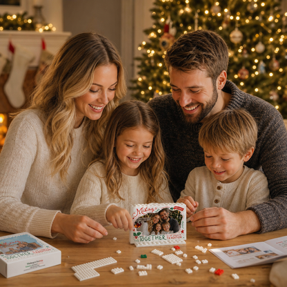 Personalized Photo Christmas Building Block in White Shiplap, Custom Family Picture "Making Memories Together Is My Favorite Tradition" Brick Puzzle Keepsake Decor, Festive Holiday Desk Gift