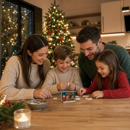 Personalized Photo Christmas Building Block in Midnight Blue, Custom Family Picture Hot Cocoa Mug & Candle Lantern Brick Puzzle Keepsake Decor, Festive Holiday Desk Gift