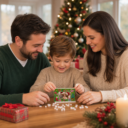 Personalized Photo Christmas Building Block in Forest Green, Custom Baby Picture "Baby's 1st Christmas" Brick Puzzle Keepsake Decor, Festive Holiday Desk Gift