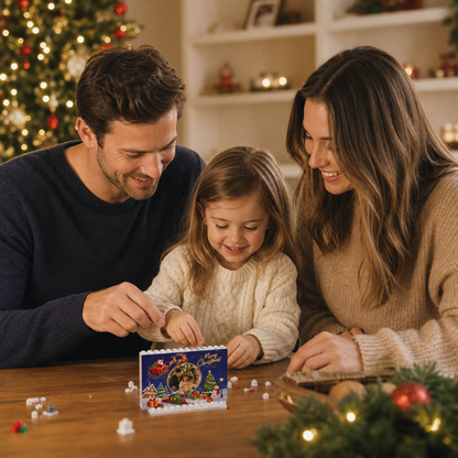 Personalized Photo Christmas Building Block in Midnight Navy, Custom Family Picture Santa Sleigh & Holiday Express Train Brick Puzzle Keepsake Decor, Festive Holiday Desk Gift