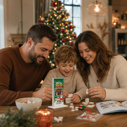 Personalized Photo Christmas Building Block in Deep Green, Custom Family Name Santa Claus & Snowman Brick Puzzle Keepsake Decor, Festive Holiday Desk Gift