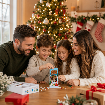 Personalized Photo Christmas Building Block in Light Blue, Custom Family Picture Wooden Signboard Santa & Snowman Brick Puzzle Keepsake Decor, Festive Holiday Desk Gift