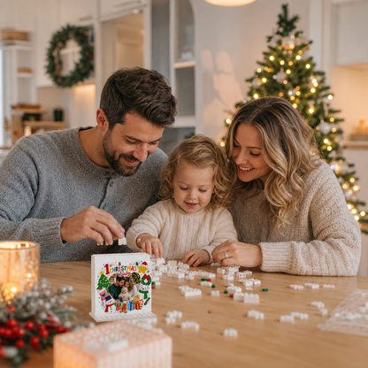 Personalized Photo Christmas Building Block in Cream White, Custom Baby First Christmas Photo Snowman & Polar Bear Brick Puzzle Keepsake Decor, Holiday Gift for New Parents