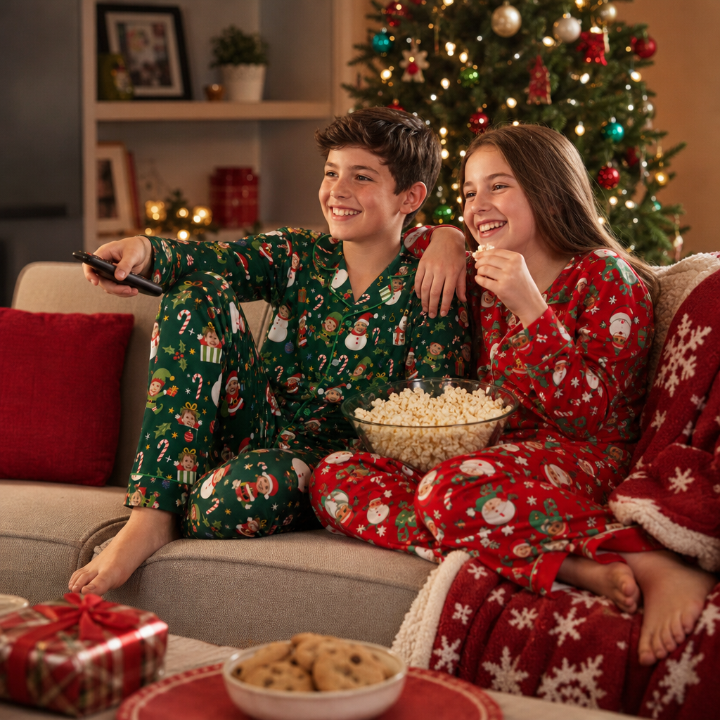 Custom Face Photo Christmas Elf Snowman Personalized Kid Pajamas Set Green Satin Long Sleeve Button Up Holiday Sleepwear Nightwear Lounge Set