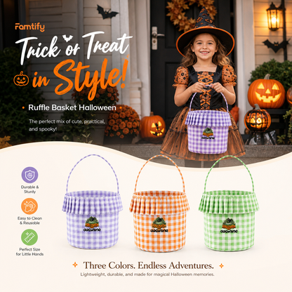 Personalized Happy Halloween Spider Web 3D Puff Embroidered Ruffle Basket Custom Name Bucket