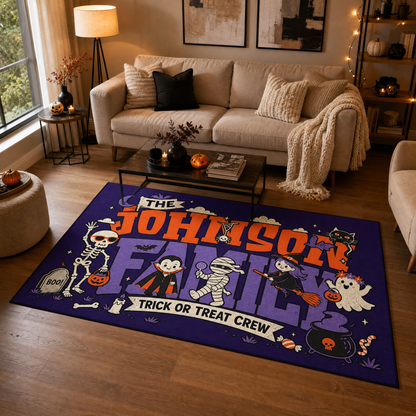 Personalized Halloween Trick Or Treat Crew Cute Monsters Rug Custom Family Name Home Decor Floor Mat