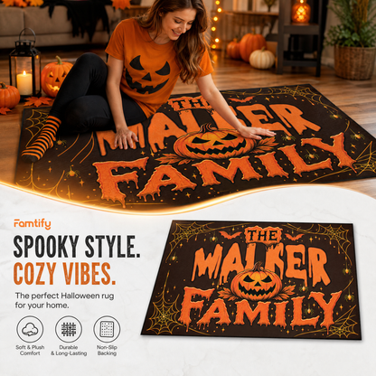 Personalized Halloween Spooky Pumpkin Dripping Text Rug Custom Family Name Home Decor Floor Mat