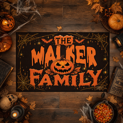 Personalized Halloween Spooky Pumpkin Dripping Text Rug Custom Family Name Home Decor Floor Mat