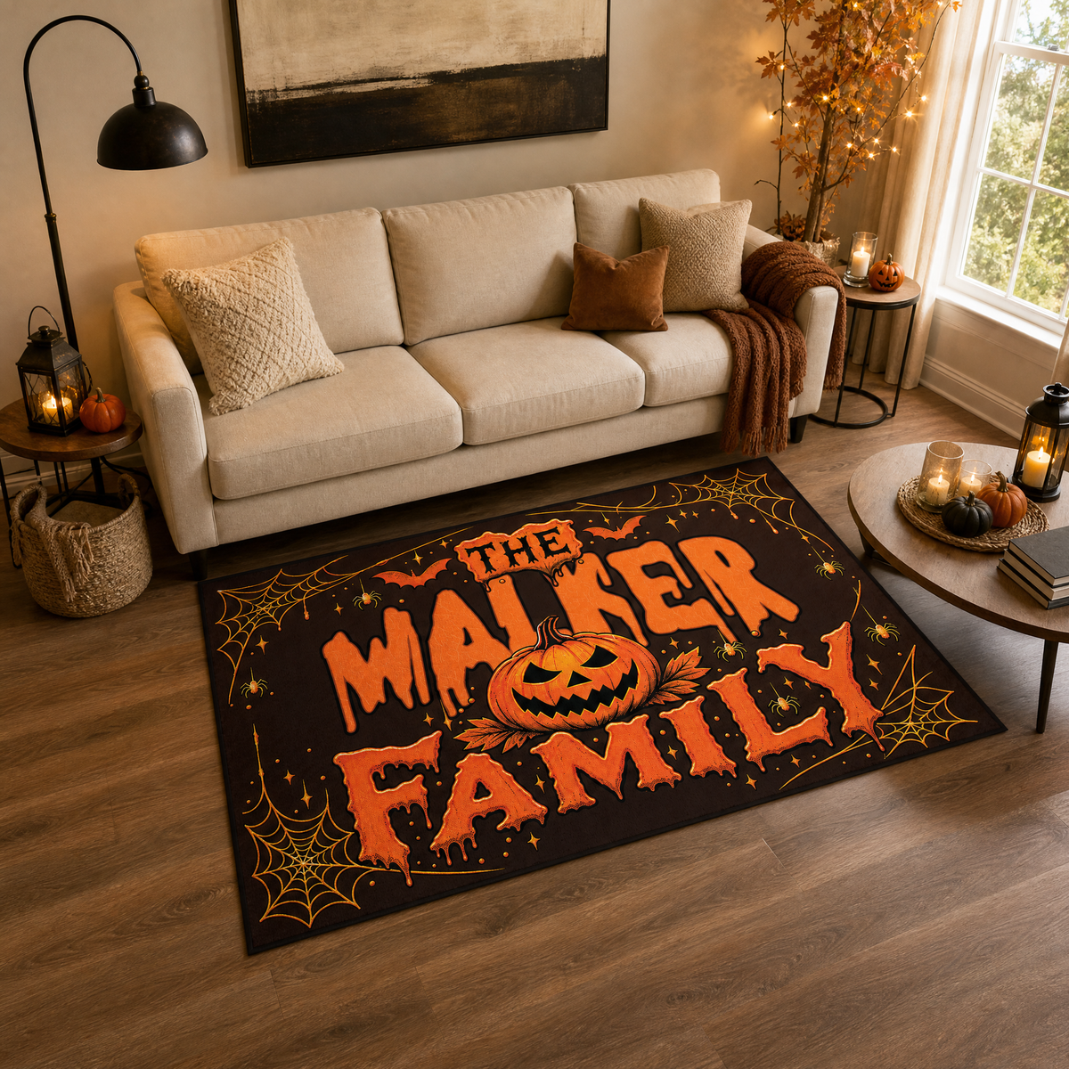 Personalized Halloween Spooky Pumpkin Dripping Text Rug Custom Family Name Home Decor Floor Mat