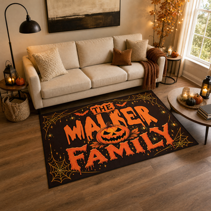 Personalized Halloween Spooky Pumpkin Dripping Text Rug Custom Family Name Home Decor Floor Mat