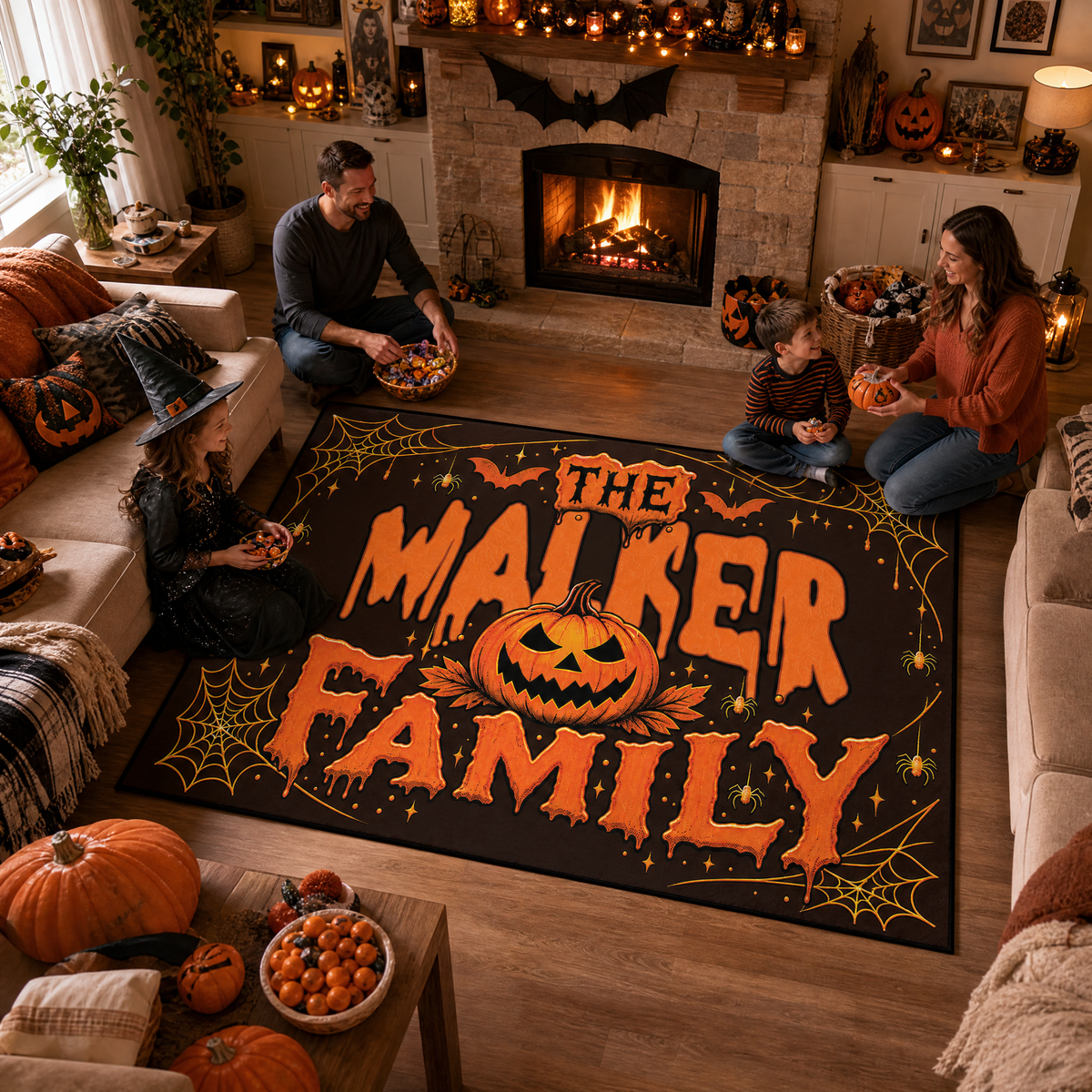 Personalized Halloween Spooky Pumpkin Dripping Text Rug Custom Family Name Home Decor Floor Mat