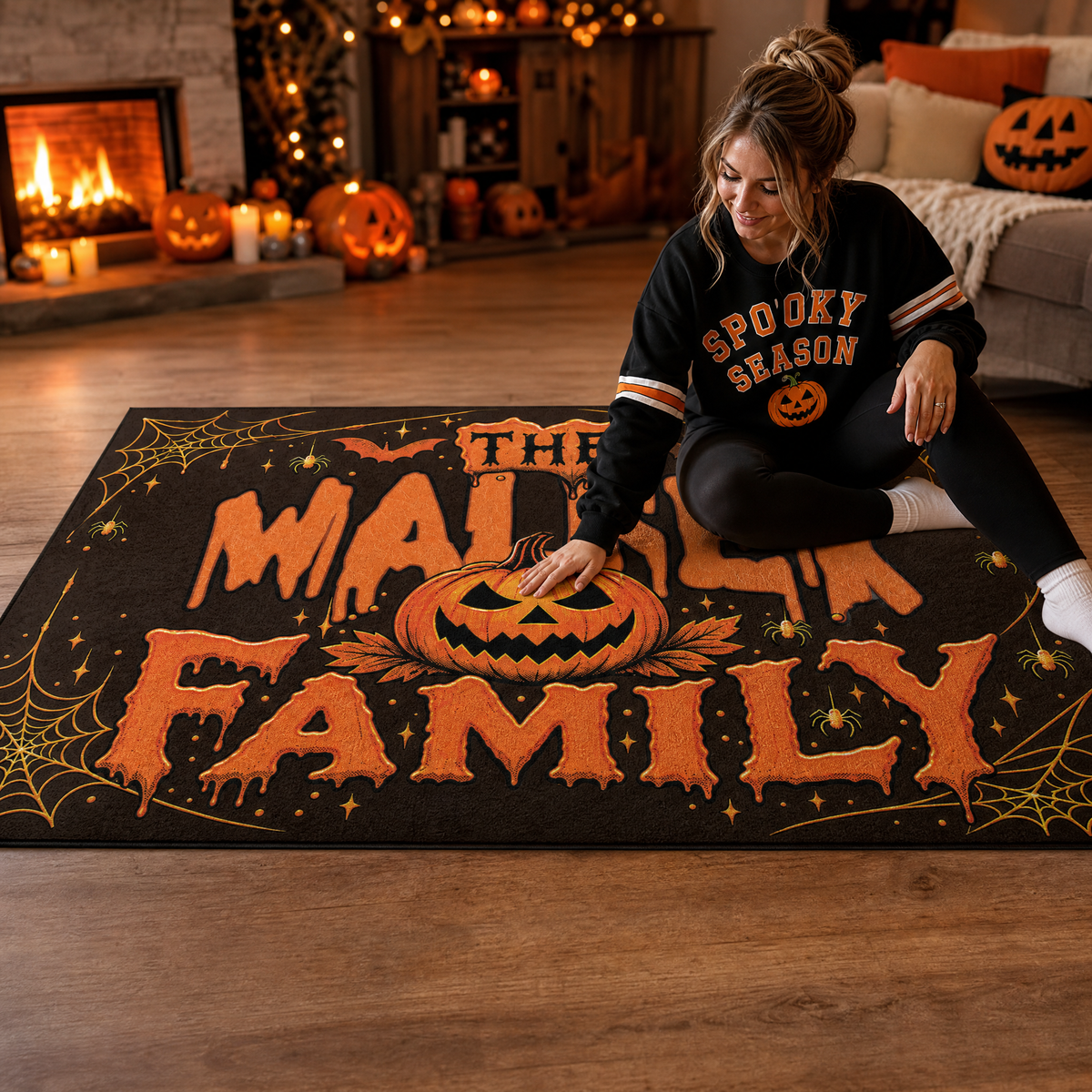 Personalized Halloween Spooky Pumpkin Dripping Text Rug Custom Family Name Home Decor Floor Mat