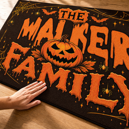 Personalized Halloween Spooky Pumpkin Dripping Text Rug Custom Family Name Home Decor Floor Mat