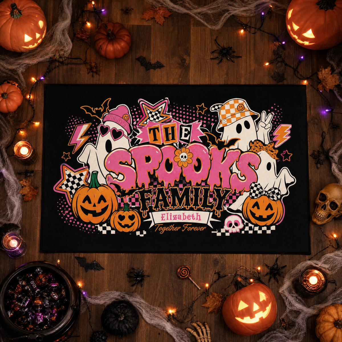 Personalized Halloween Y2K Retro Spooks Family Ghost Rug Custom Name Home Decor Floor Mat