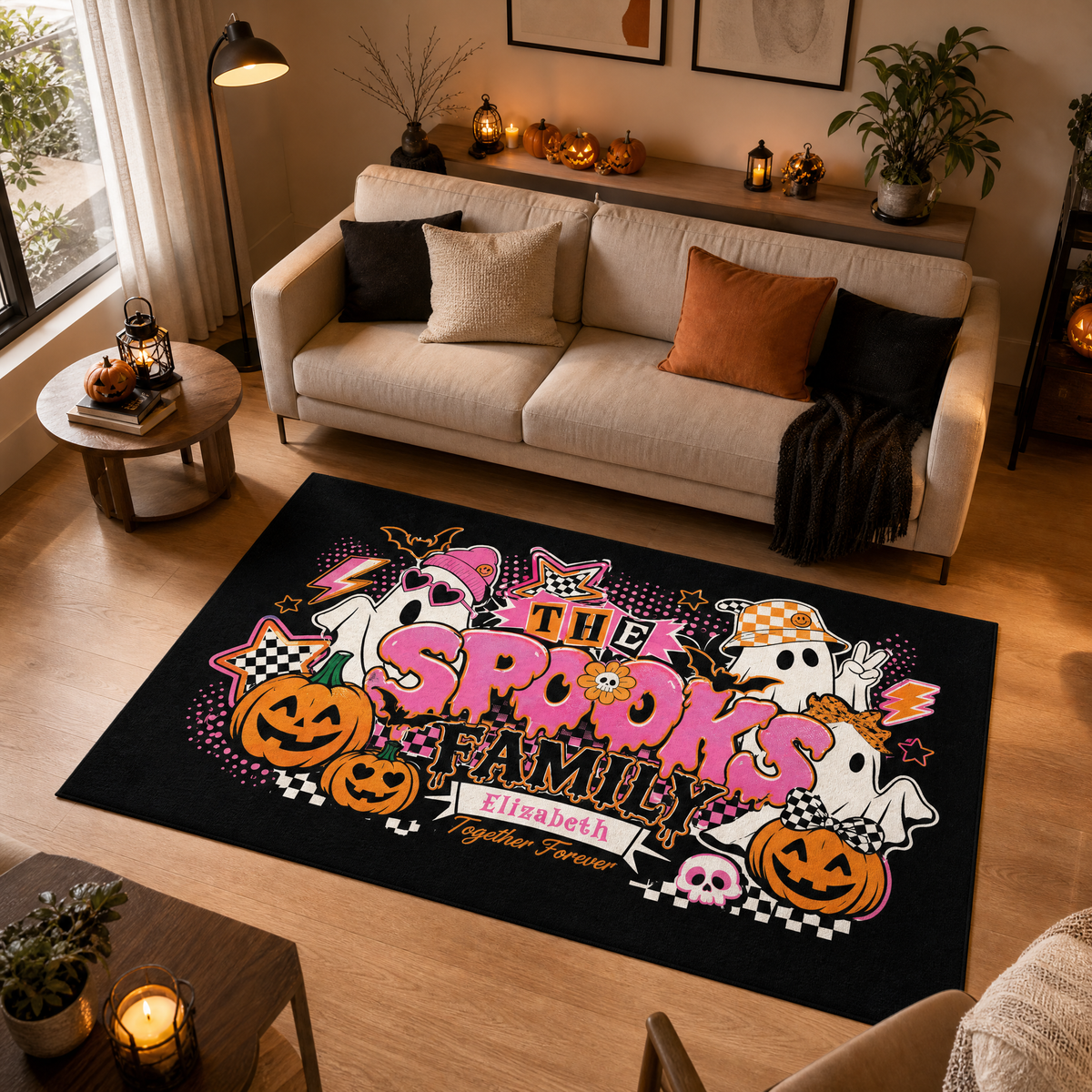 Personalized Halloween Y2K Retro Spooks Family Ghost Rug Custom Name Home Decor Floor Mat