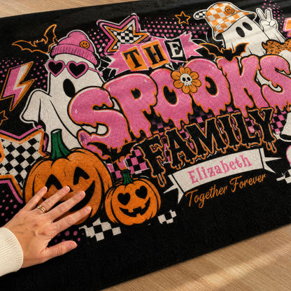 Personalized Halloween Y2K Retro Spooks Family Ghost Rug Custom Name Home Decor Floor Mat