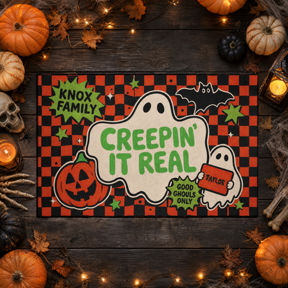 Personalized Halloween Creepin It Real Ghost Rug Custom Family Name Home Decor Floor Mat
