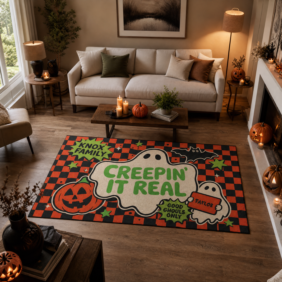 Personalized Halloween Creepin It Real Ghost Rug Custom Family Name Home Decor Floor Mat