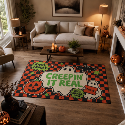 Personalized Halloween Creepin It Real Ghost Rug Custom Family Name Home Decor Floor Mat