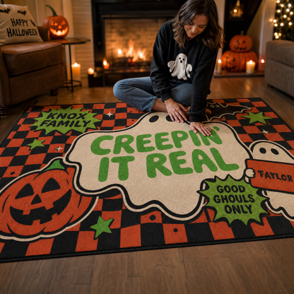 Personalized Halloween Creepin It Real Ghost Rug Custom Family Name Home Decor Floor Mat