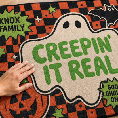 Personalized Halloween Creepin It Real Ghost Rug Custom Family Name Home Decor Floor Mat