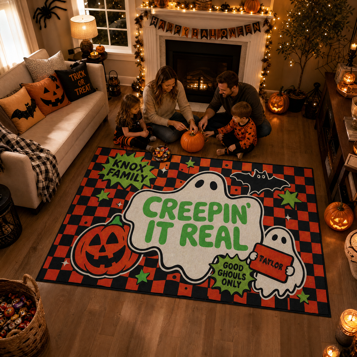 Personalized Halloween Creepin It Real Ghost Rug Custom Family Name Home Decor Floor Mat
