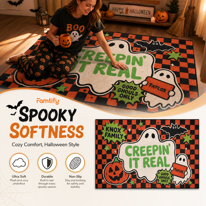 Personalized Halloween Creepin It Real Ghost Rug Custom Family Name Home Decor Floor Mat