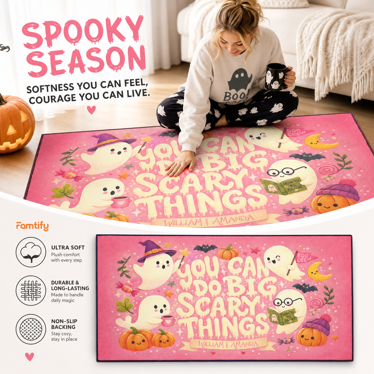 Personalized Halloween You Can Do Big Scary Things Ghost Rug Custom Name Home Decor Floor Mat