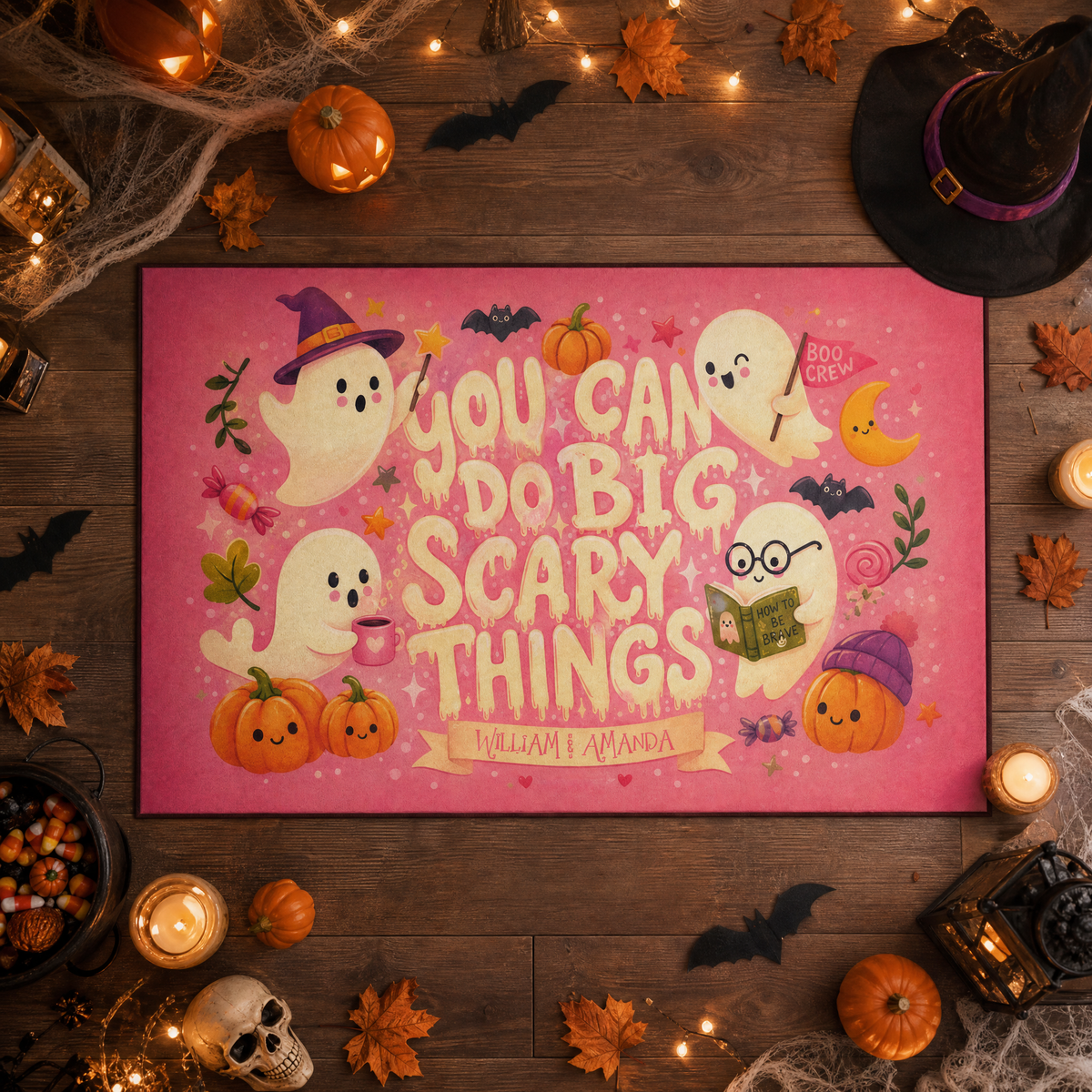 Personalized Halloween You Can Do Big Scary Things Ghost Rug Custom Name Home Decor Floor Mat