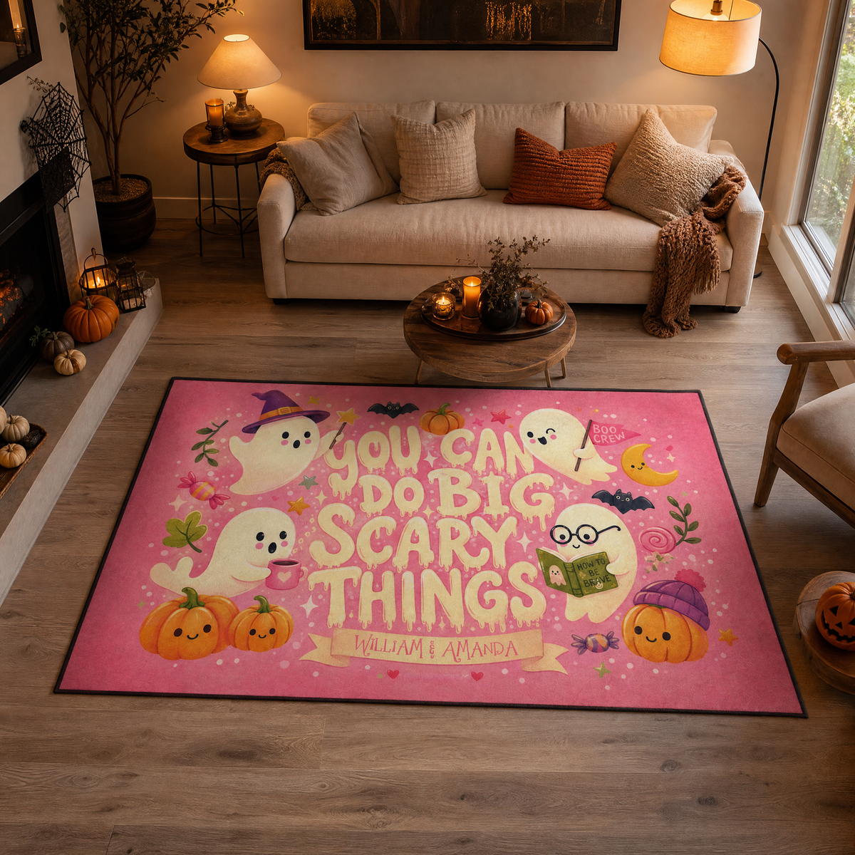 Personalized Halloween You Can Do Big Scary Things Ghost Rug Custom Name Home Decor Floor Mat