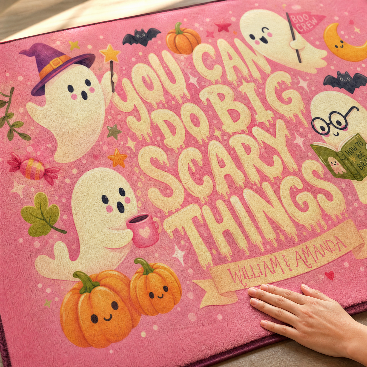 Personalized Halloween You Can Do Big Scary Things Ghost Rug Custom Name Home Decor Floor Mat