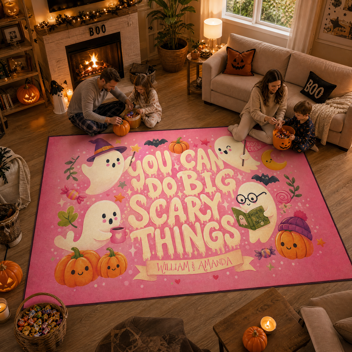 Personalized Halloween You Can Do Big Scary Things Ghost Rug Custom Name Home Decor Floor Mat