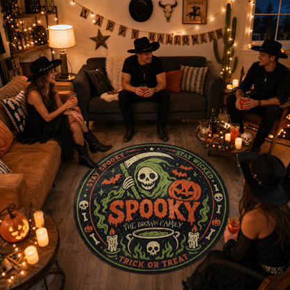 Personalized Halloween Grim Reaper Spooky Cauldron Round Rug Custom Family Name Home Decor Floor Mat