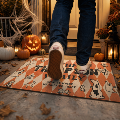 Personalized Halloween Home Is Where We Trick Or Treat Ghost Dog Doormat Custom Family Name Entrance Floor Mat