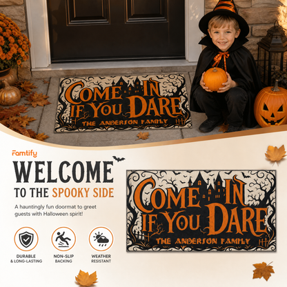 Personalized Halloween Come In If You Dare Haunted Castle Doormat Custom Family Name Entrance Floor Mat