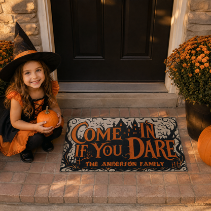 Personalized Halloween Come In If You Dare Haunted Castle Doormat Custom Family Name Entrance Floor Mat