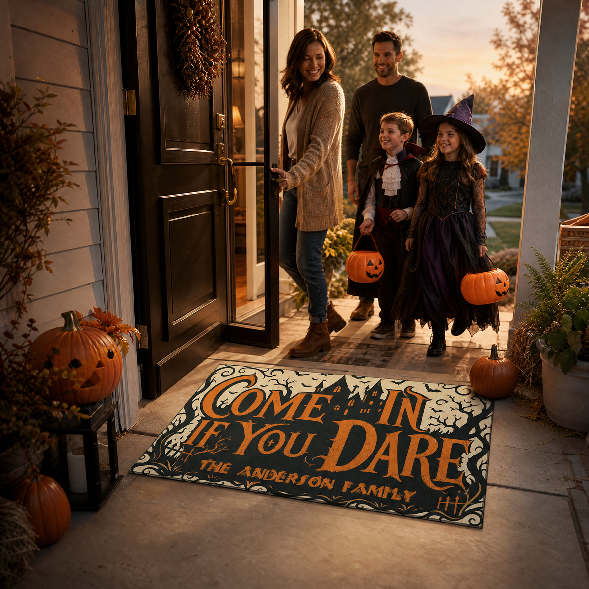 Personalized Halloween Come In If You Dare Haunted Castle Doormat Custom Family Name Entrance Floor Mat
