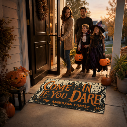 Personalized Halloween Come In If You Dare Haunted Castle Doormat Custom Family Name Entrance Floor Mat