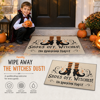 Personalized Halloween Shoes Off Witches Legs Doormat Custom Family Name Entrance Floor Mat