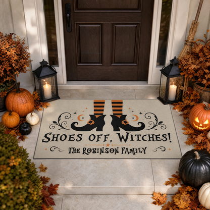 Personalized Halloween Shoes Off Witches Legs Doormat Custom Family Name Entrance Floor Mat