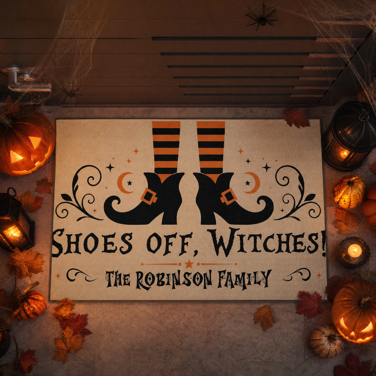 Personalized Halloween Shoes Off Witches Legs Doormat Custom Family Name Entrance Floor Mat