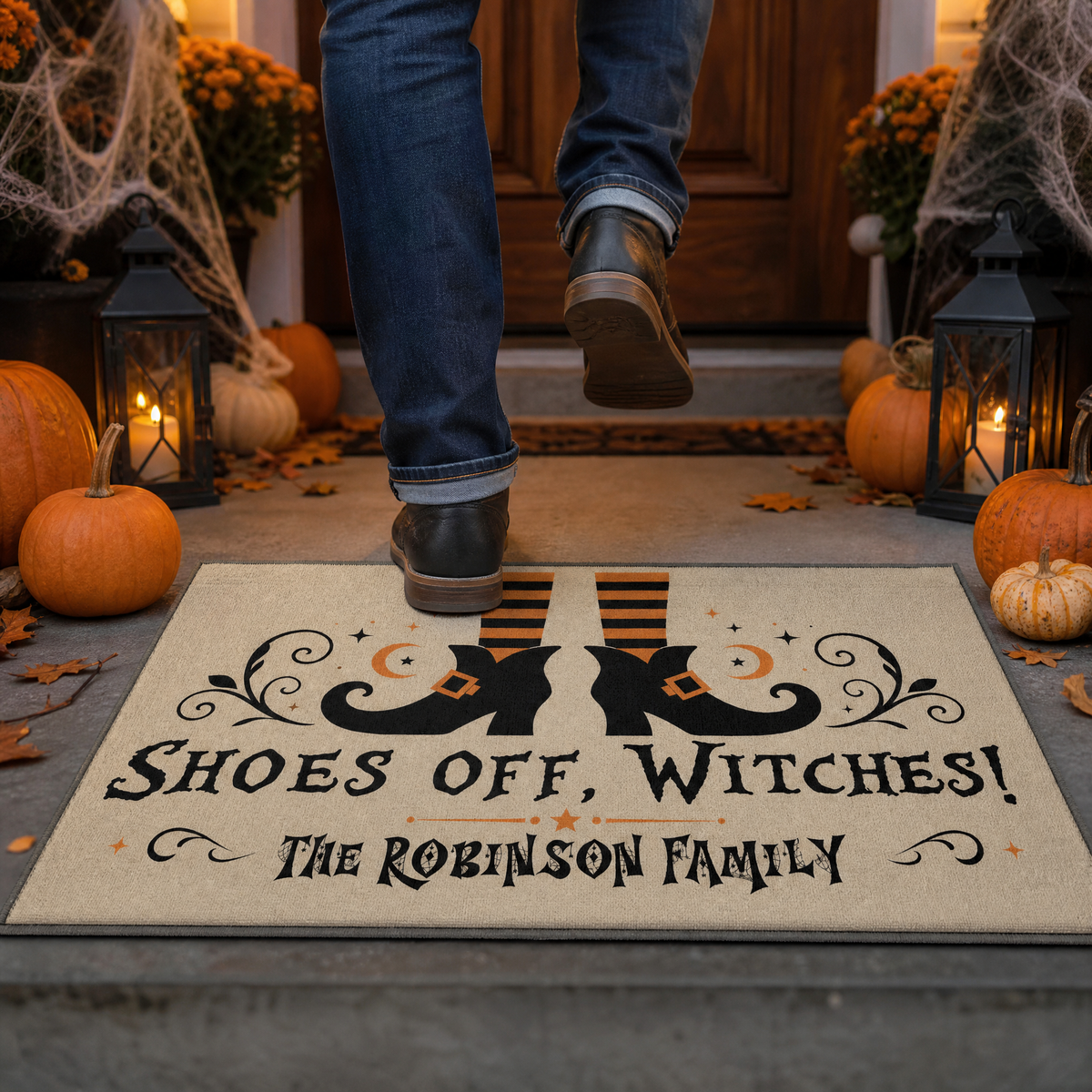 Personalized Halloween Shoes Off Witches Legs Doormat Custom Family Name Entrance Floor Mat